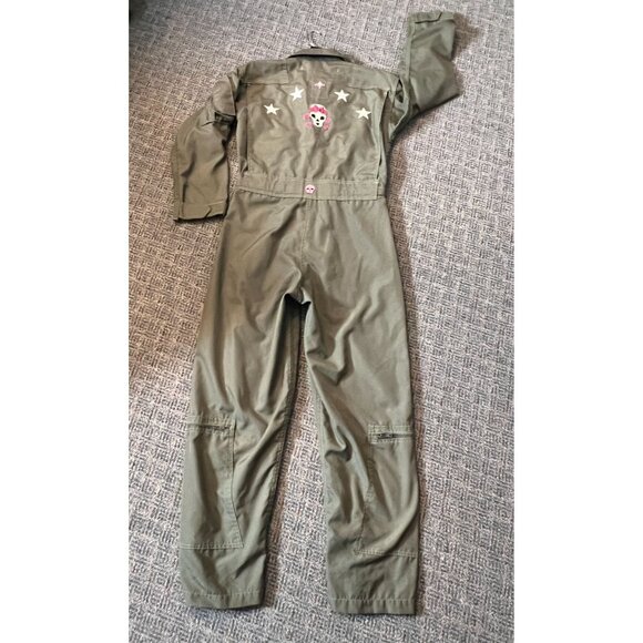 USAF Flight Suit Coveralls Mens 36S Green Summer Pink Skull Patch Silver Stars - Picture 14 of 16